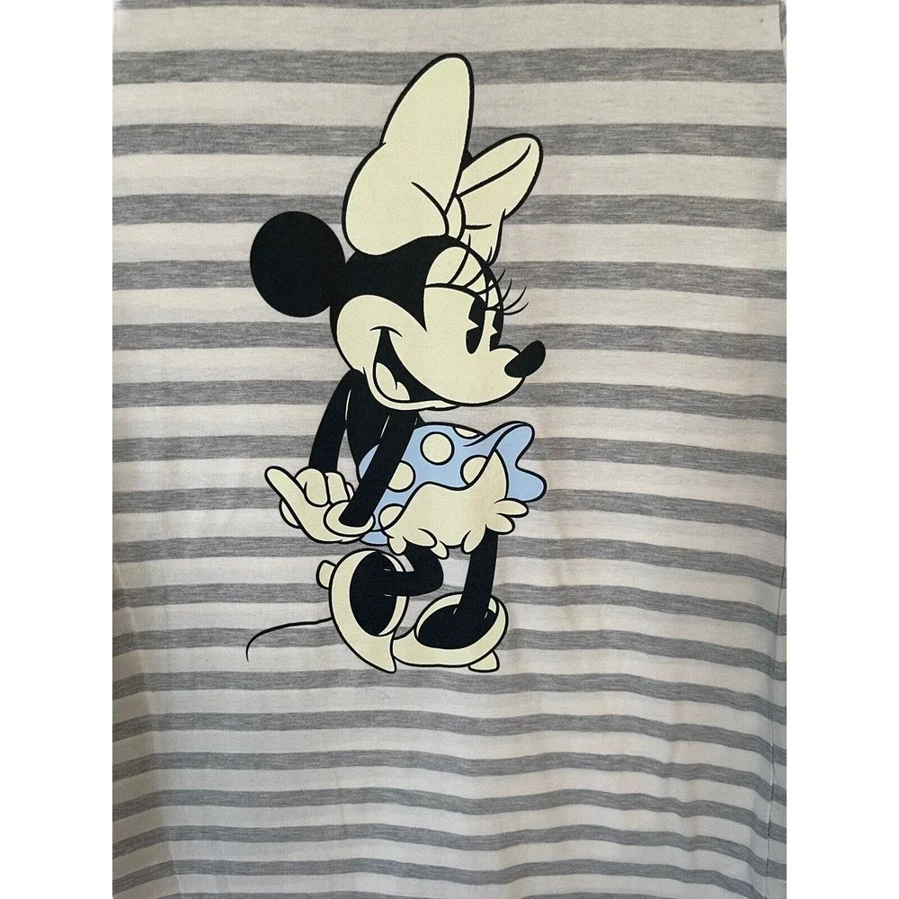 Disney Sleepwear T-Shirt Dress Girls Size Medium White/Gray Striped Short Sleeve - Picture 5 of 8